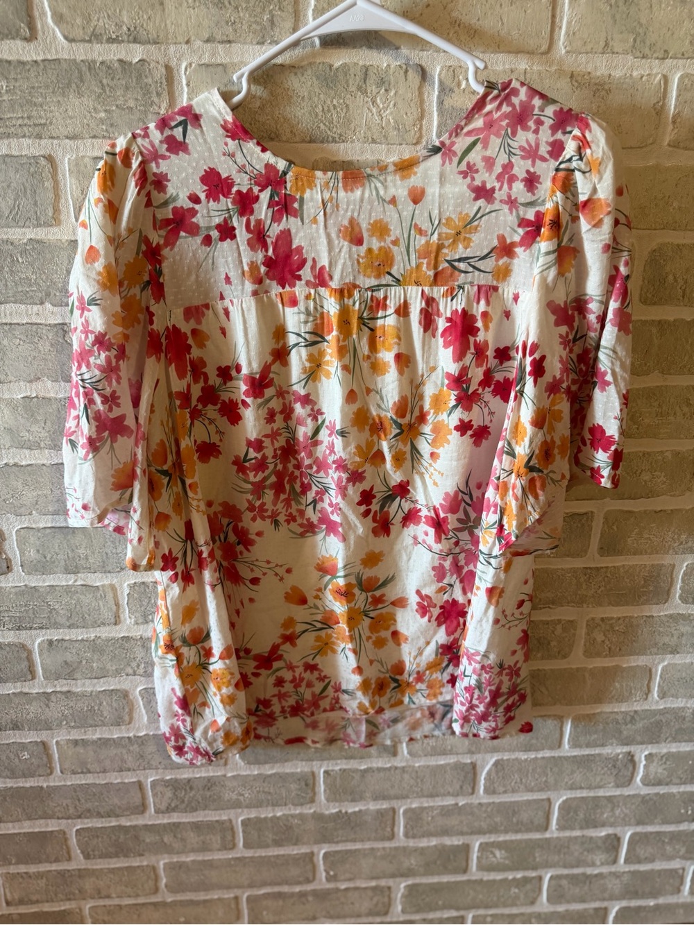 Grace & Lace Cream Blouse with Pink & Orange Floral Print